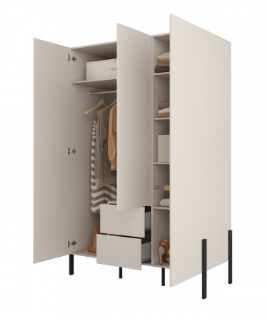 Шкаф на 3 двери с 2 ящиками Helvetia JUKON S 24KSND19 (кашемир/черный)