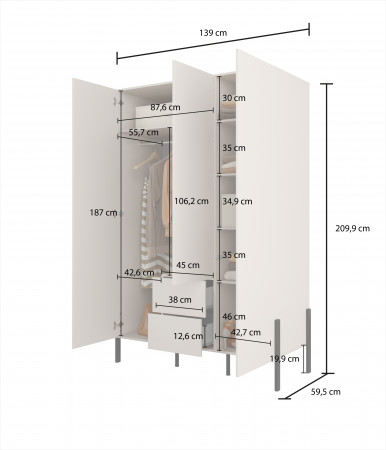 Шкаф на 3 двери с 2 ящиками Helvetia JUKON S 24KSND19 (кашемир/черный)