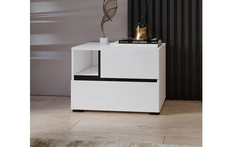 Тумбочка прикроватная Helvetia CROSS S 249WMY22 (белый-черный)