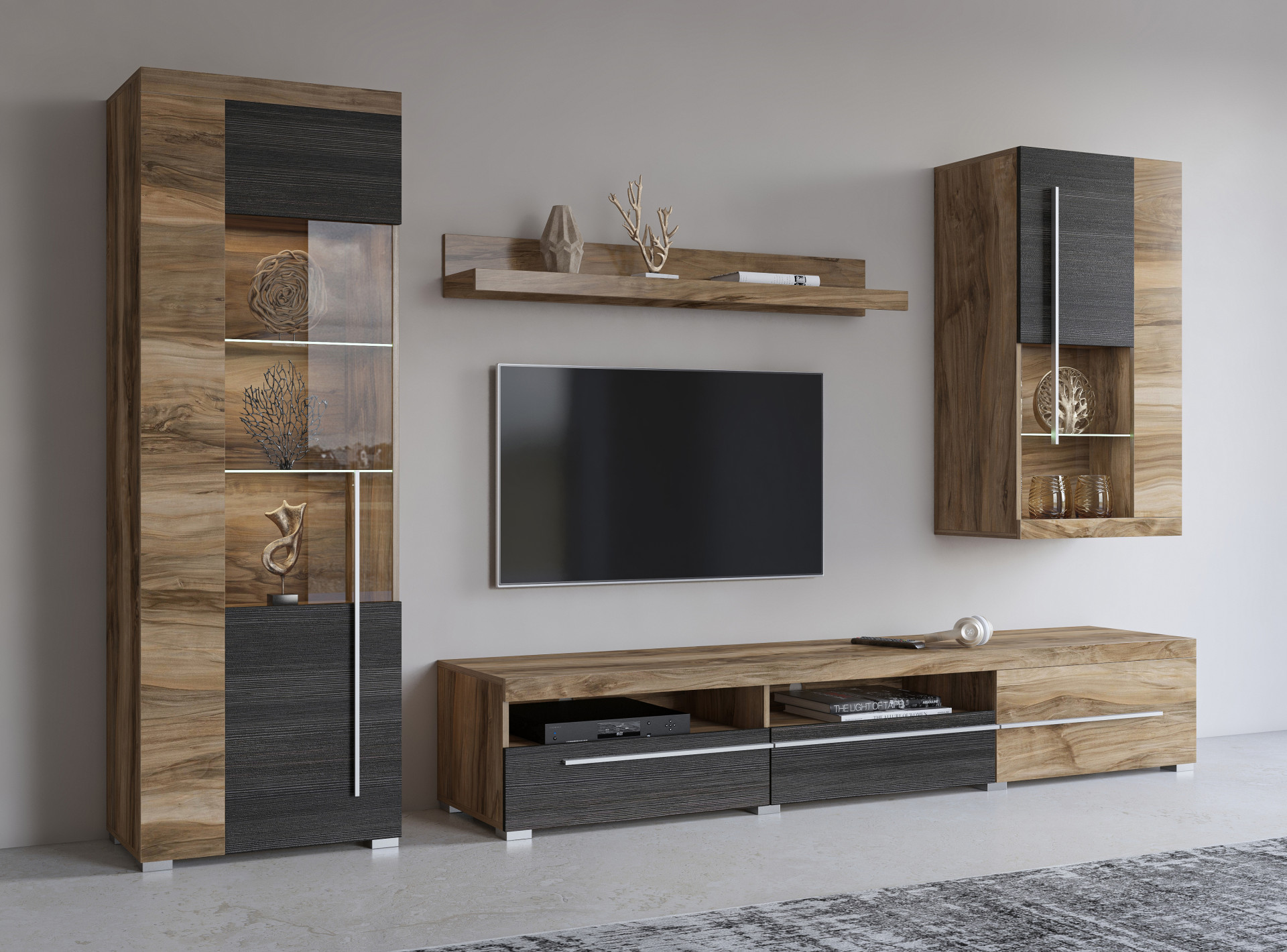 Стенка в гостиную Helvetia ROGER 226ZZH10 (сатиновый нуссбаум)