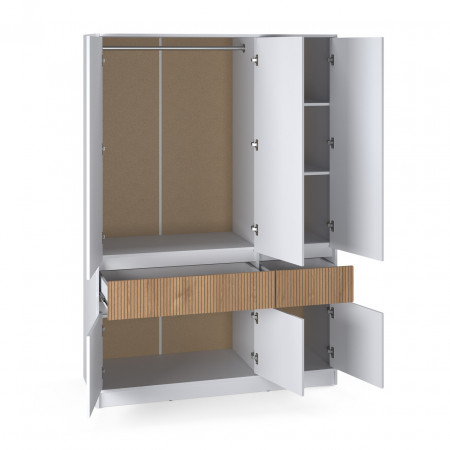 Шкаф распашной на 6 дверей и 2 шухляды EVR- Стайл-1400 белый + фасад каннела