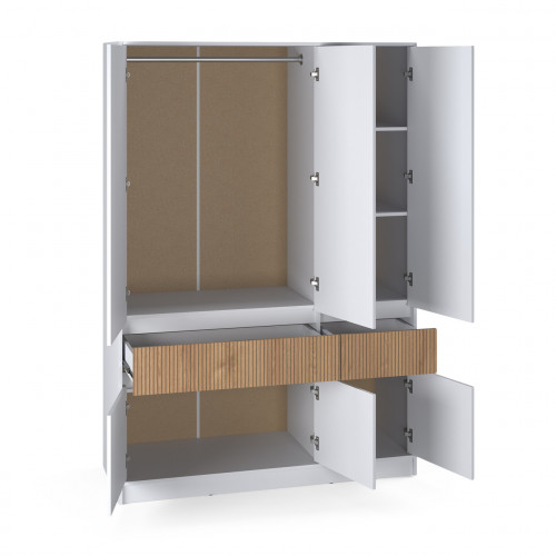 Шкаф распашной на 6 дверей и 2 шухляды EVR- Стайл-1400 белый + фасад каннела
