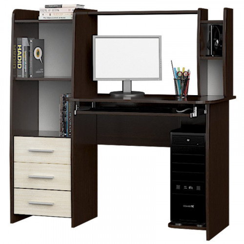 Стол компьютерный с надстройкой EVR- Лира венге + дуб молочный