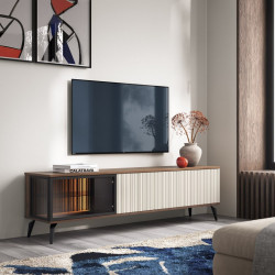 Тумба под ТВ с подсветкой  Perfect Home​ Вичи / Vici​ RTV180 3-дверная Орех/кашемир