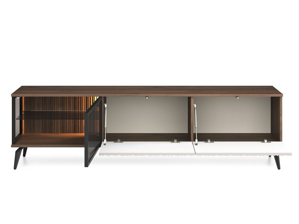 Тумба под ТВ с подсветкой  Perfect Home​ Вичи / Vici​ RTV180 3-дверная Орех/кашемир