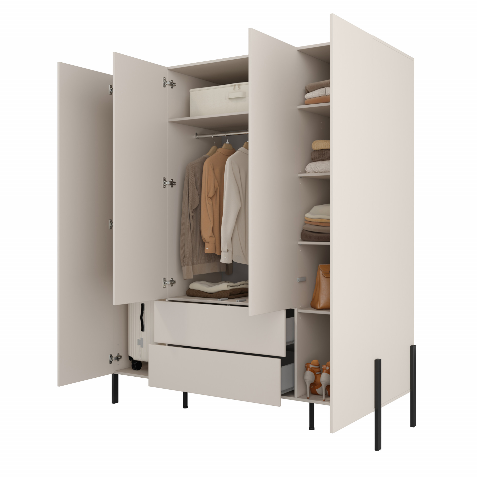 Шкаф на 4 двери с 2 ящиками Helvetia JUKON S 24KSND20 (кашемир/черный)