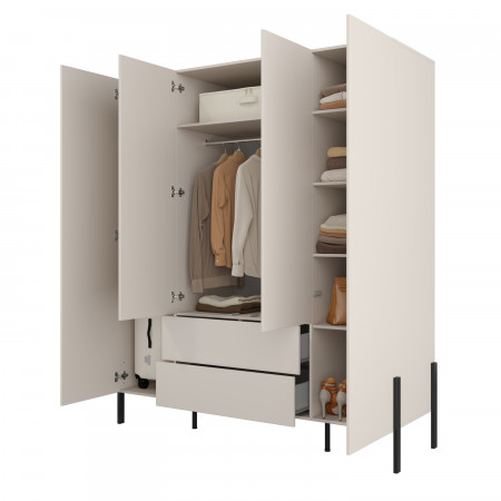 Шкаф на 4 двери с 2 ящиками Helvetia JUKON S 24KSND20 (кашемир/черный)