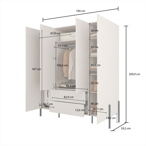 Шкаф на 4 двери с 2 ящиками Helvetia JUKON S 24KSND20 (кашемир/черный)