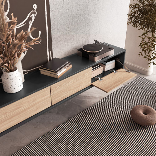 Тумба под телевизор навесная Helvetia FRIDA 24JDMT38 (антрацит/дуб промасленный)