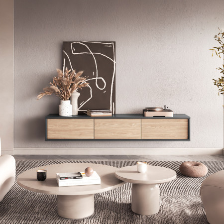 Тумба под телевизор навесная Helvetia FRIDA 24JDMT38 (антрацит/дуб промасленный)