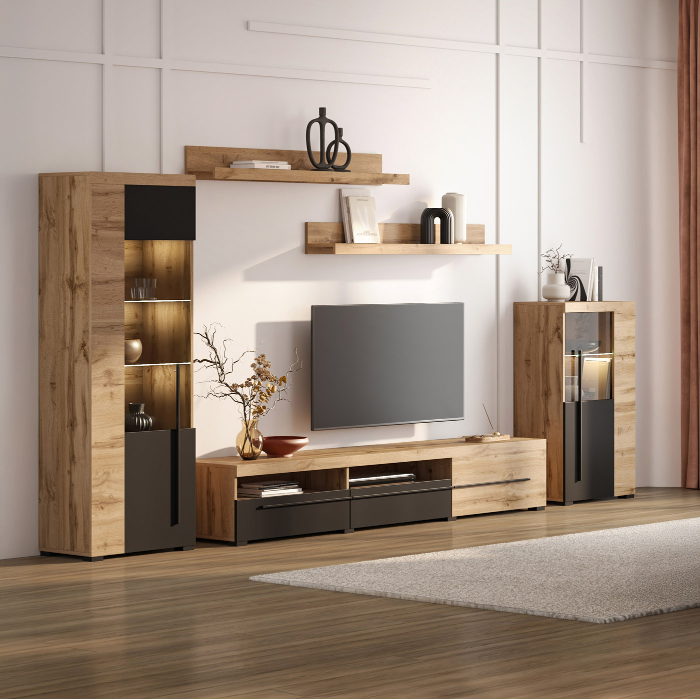 Комплект в гостиную Helvetia ROGER (дуб вотан/черный матовый)