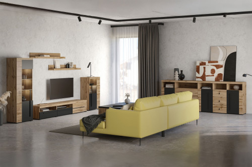 Комплект в гостиную Helvetia ROGER (дуб вотан/черный матовый)