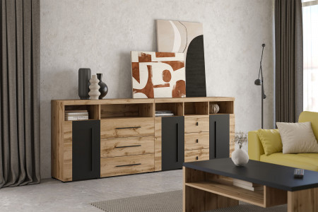 Комплект в гостиную Helvetia ROGER (дуб вотан/черный матовый)