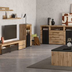 Комплект в гостиную Helvetia ROGER (дуб вотан/черный матовый)