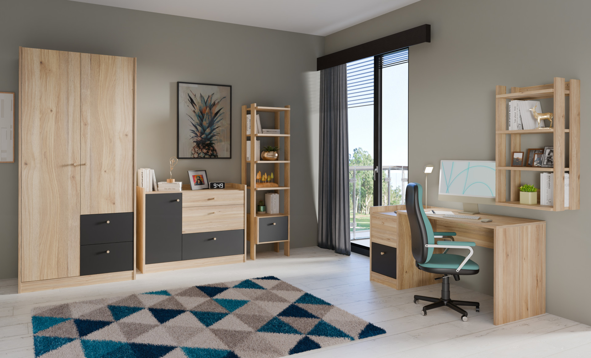 Комод на 1 дверь и 3 ящика Forte COXIM CXMK221L (дуб Маувелла/черный)