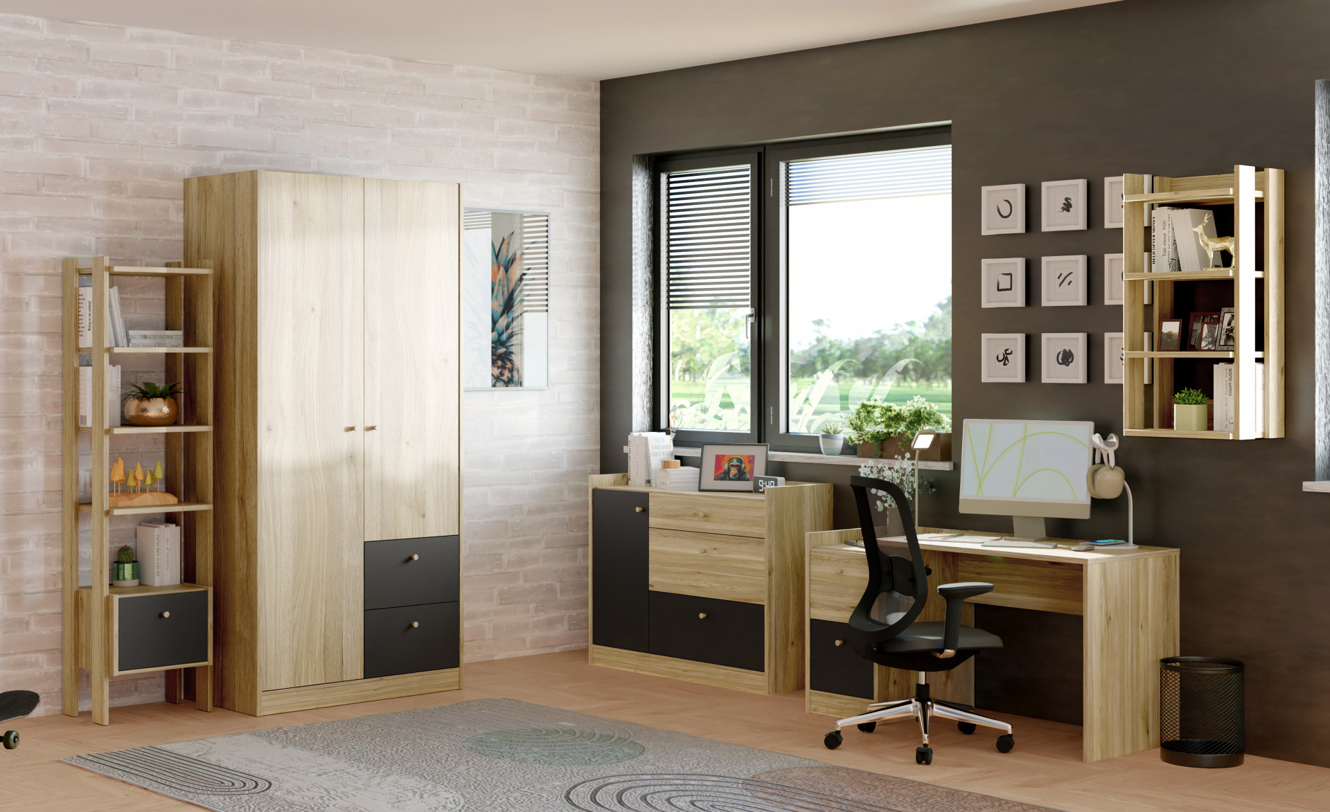 Комод на 1 дверь и 3 ящика Forte COXIM CXMK221L (дуб Маувелла/черный)