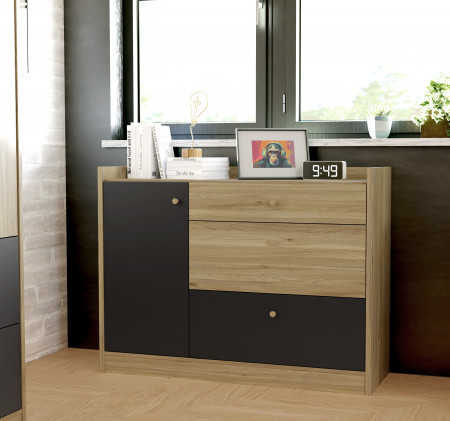 Комод на 1 дверь и 3 ящика Forte COXIM CXMK221L (дуб Маувелла/черный)
