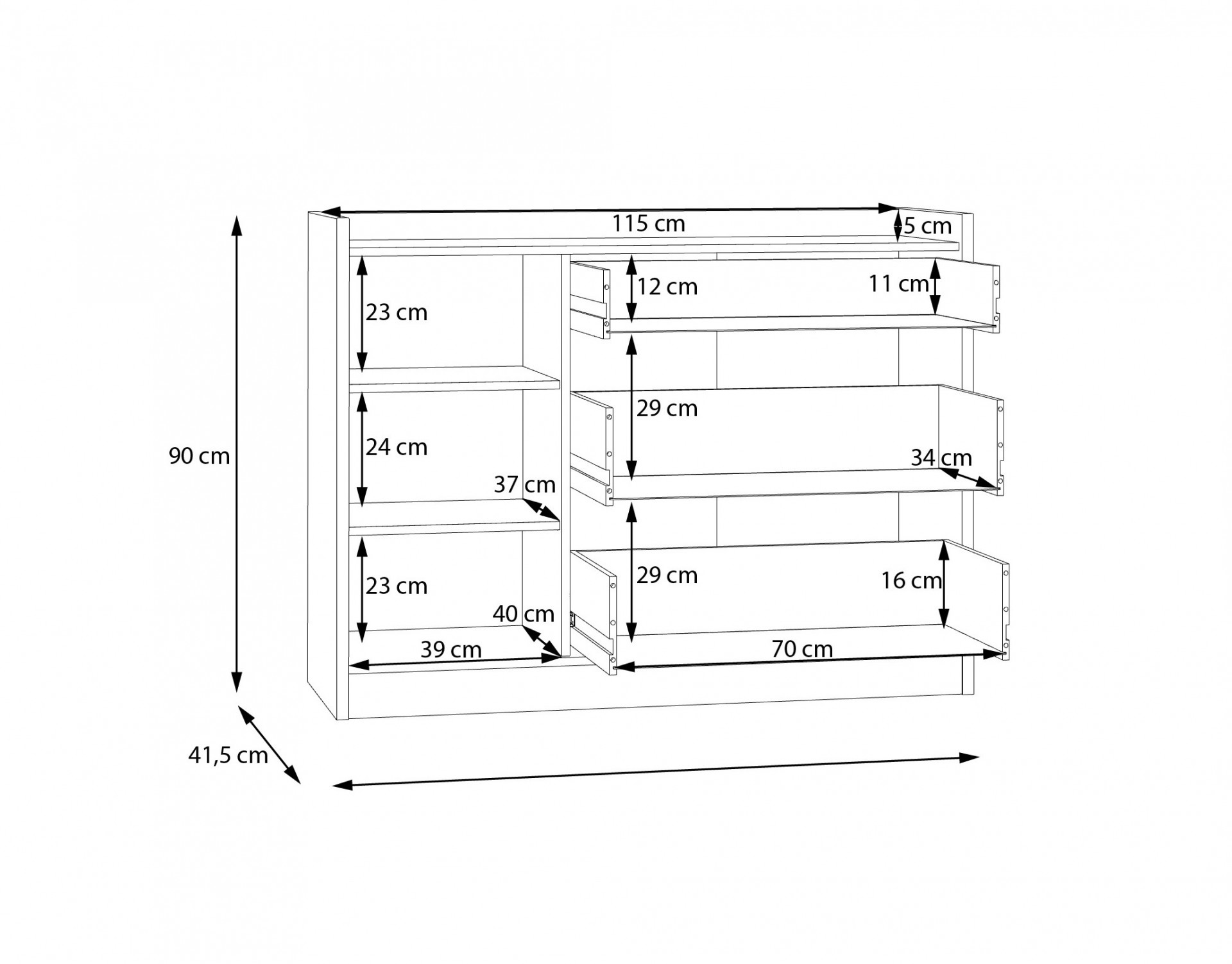 Комод на 1 дверь и 3 ящика Forte COXIM CXMK221L (дуб Маувелла/черный)