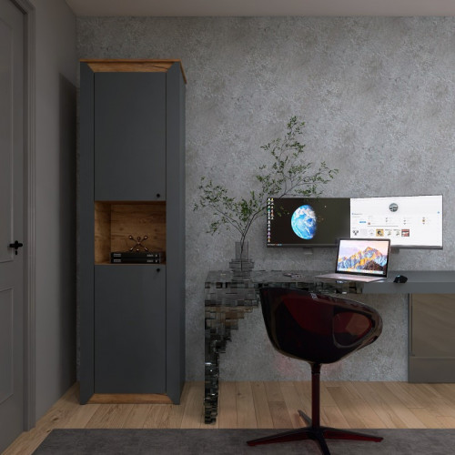 Пенал открытый EVR- Нордик-600 дуб крафт золотой + фасад графит