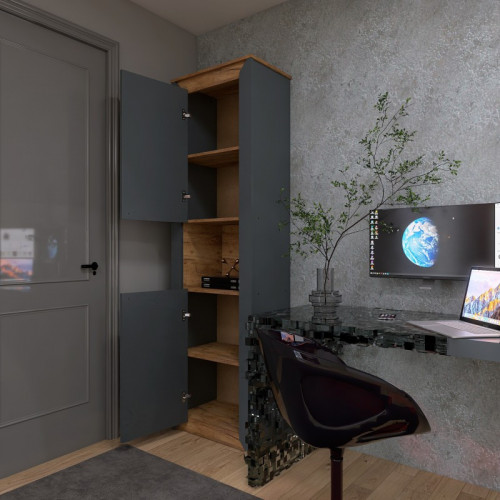 Пенал открытый EVR- Нордик-600 дуб крафт золотой + фасад графит