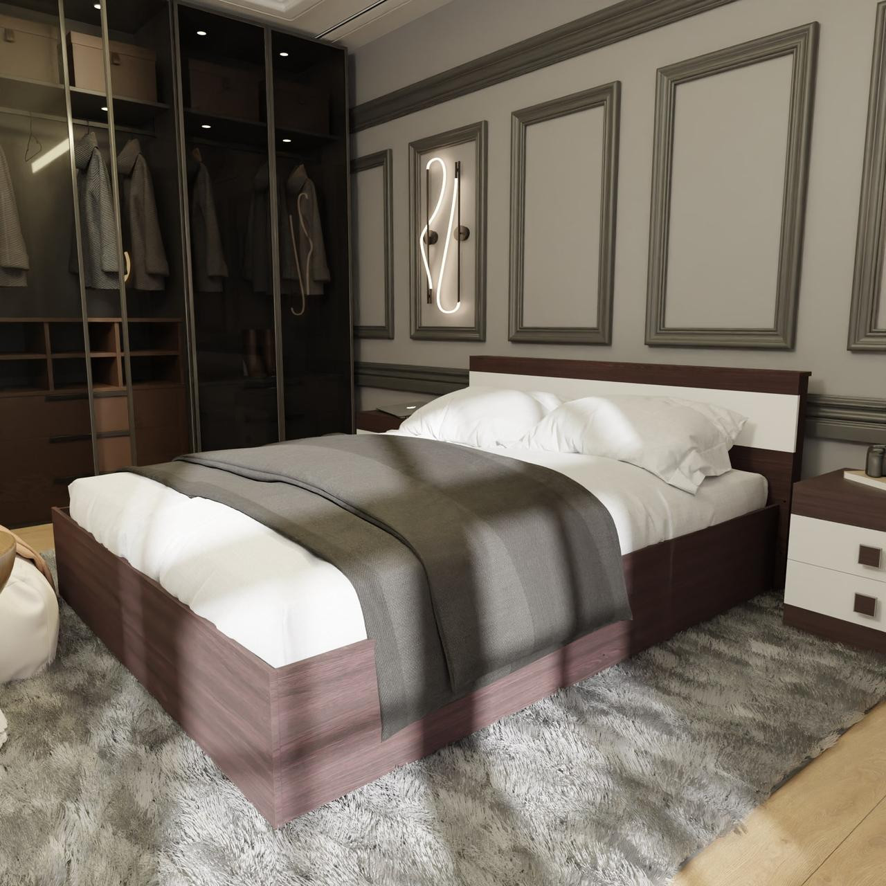 Кровать двуспальная EVR- Соната венге + белый