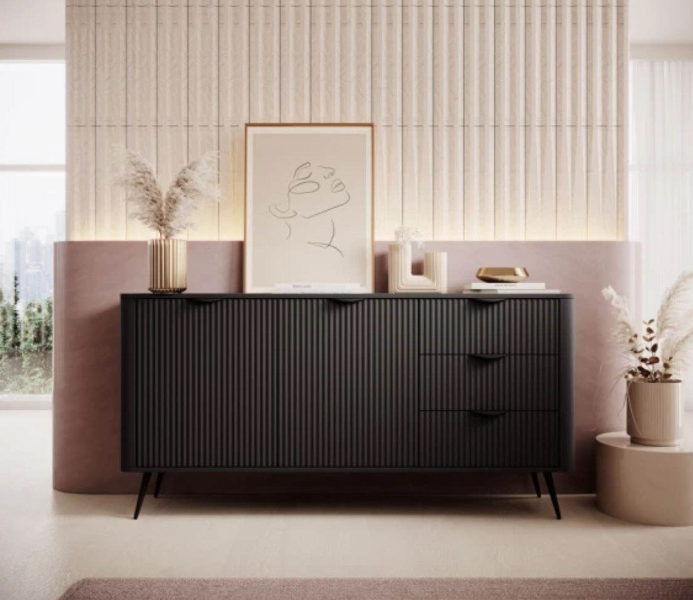 Комод Perfect Home Ланте / Lante 2D3S/163, 2-дверный с 3 ящиками (Черный)
