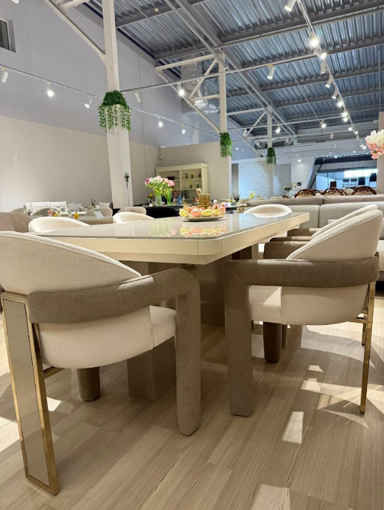 Стол раскладной Art-Deco EXI-  TES капучино +крем c золотой отделкой 180/220*100*79