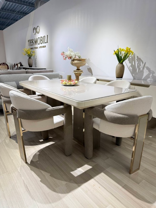 Стол раскладной Art-Deco EXI-  TES капучино +крем c золотой отделкой 180/220*100*79