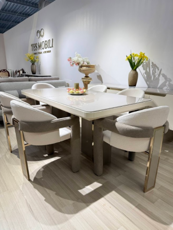 Стол раскладной Art-Deco EXI-  TES капучино +крем c золотой отделкой 180/220*100*79