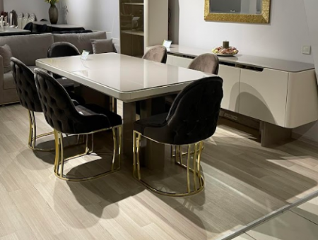 Стол раскладной Art-Deco EXI- TES капучино +крем c золотой отделкой 180/220*100*79