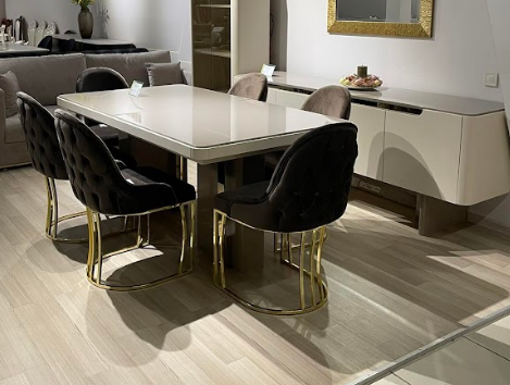 Стол раскладной Art-Deco EXI- TES капучино +крем c золотой отделкой 180/220*100*79