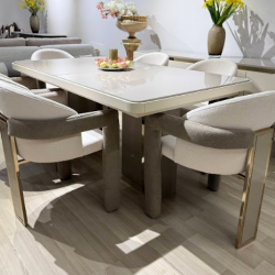 Стол раскладной Art-Deco EXI- TES капучино +крем c золотой отделкой 180/220*100*79