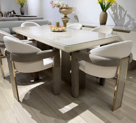 Стол раскладной Art-Deco EXI- TES капучино +крем c золотой отделкой 180/220*100*79