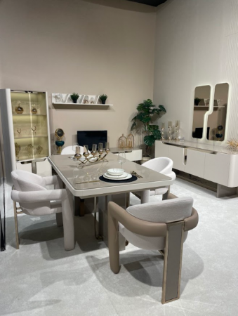 Стол раскладной Art-Deco EXI- TES капучино +крем c золотой отделкой 180/220*100*79