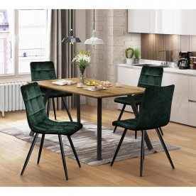 IDEA стол + 4 стула BERGEN дуб и зеленый бархат 