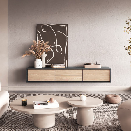 Тумба под телевизор навесная Helvetia FRIDA 24JDMT39 (антрацит/дуб промасленный)