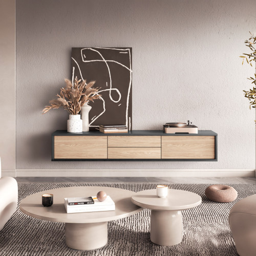 Тумба под телевизор навесная Helvetia FRIDA 24JDMT39 (антрацит/дуб промасленный)