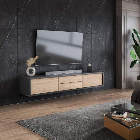 Тумба под телевизор навесная Helvetia FRIDA 24JDMT39 (антрацит/дуб промасленный)