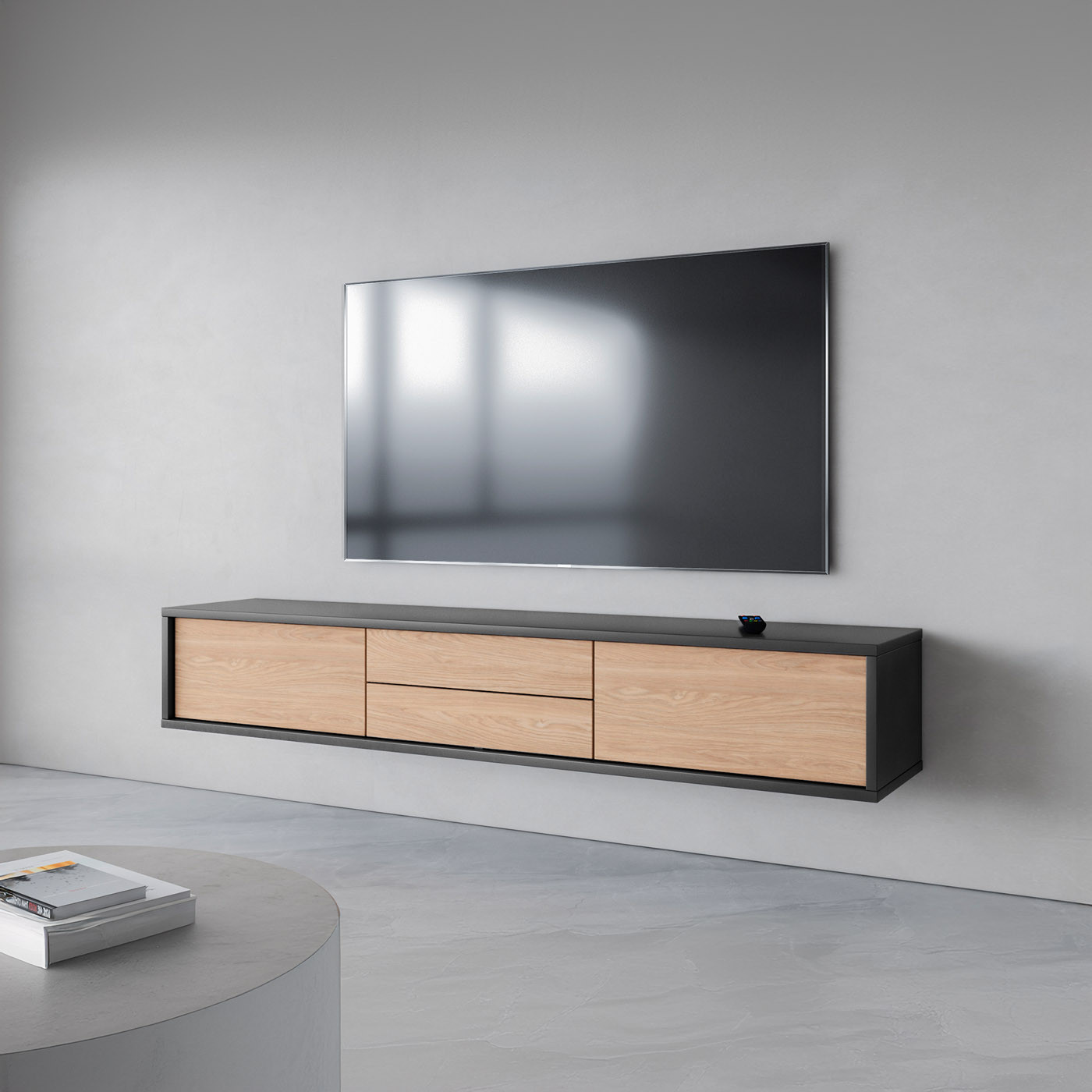 Тумба под телевизор навесная Helvetia FRIDA 24JDMT39 (антрацит/дуб промасленный)