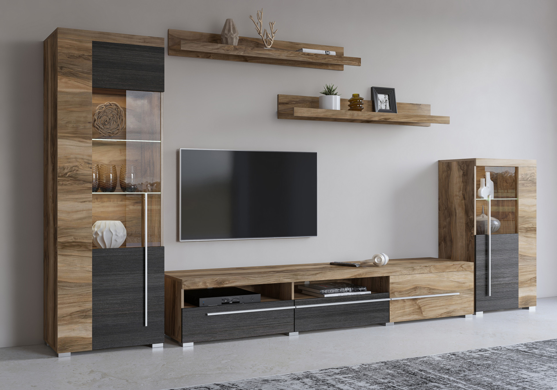 Стенка в гостиную Helvetia ROGER 226ZZH11 (сатиновый нуссбаум)