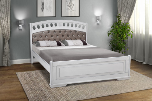 Кровать деревянная с патиной BIO- Элит Фелиция белый