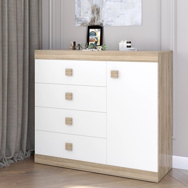 Большой комод EVR- Соната-5 дуб Сонома + фасад белый