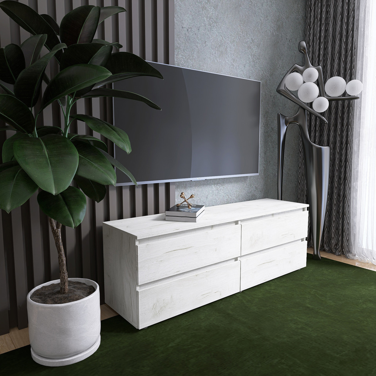 Тумба под телевизор EVR- Лайт ЛТВ-1400 крафт белый