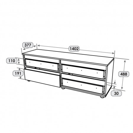 Тумба под телевизор EVR- Лайт ЛТВ-1400 крафт белый