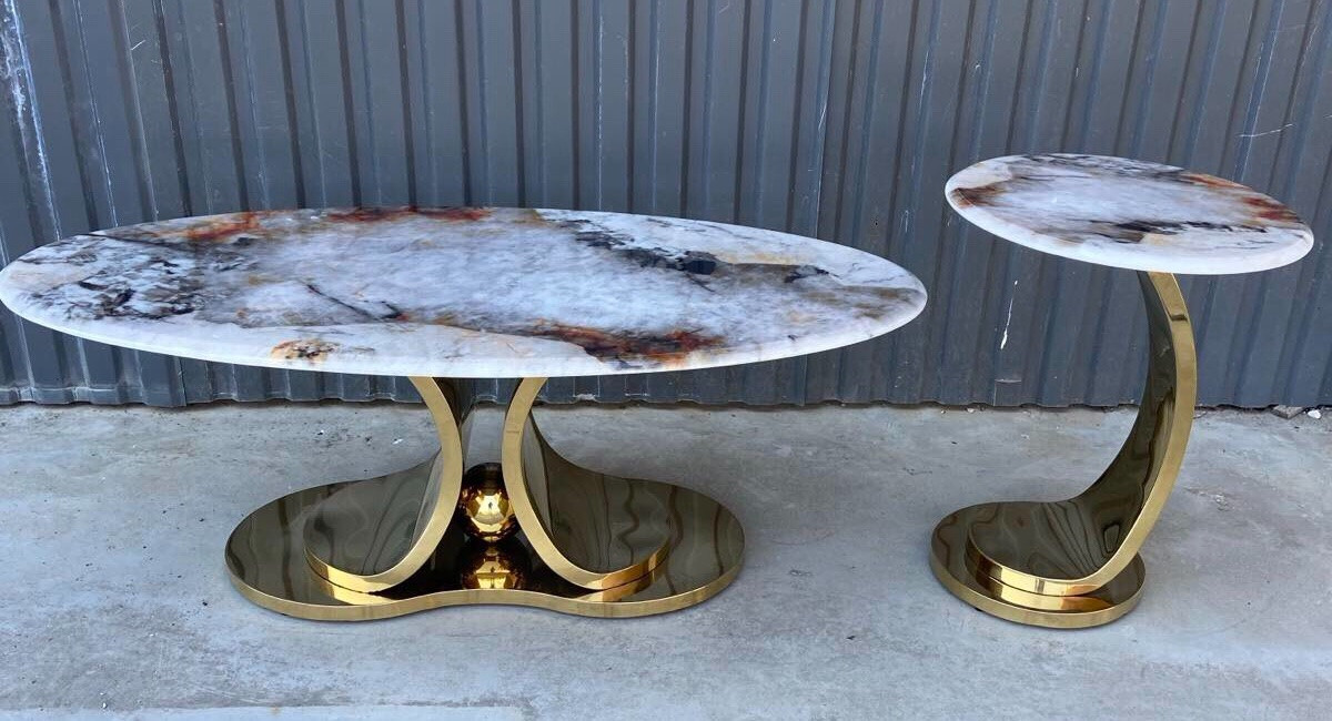 Комплект журнальных столов Elt- T-01 (1+1) золото + керамика  