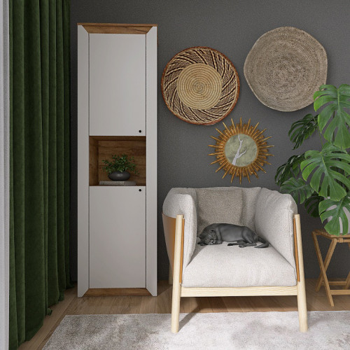 Пенал открытый EVR- Нордик-600 дуб крафт золотой + фасад белый