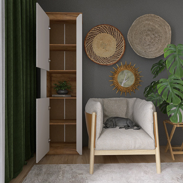 Пенал открытый EVR- Нордик-600 дуб крафт золотой + фасад белый