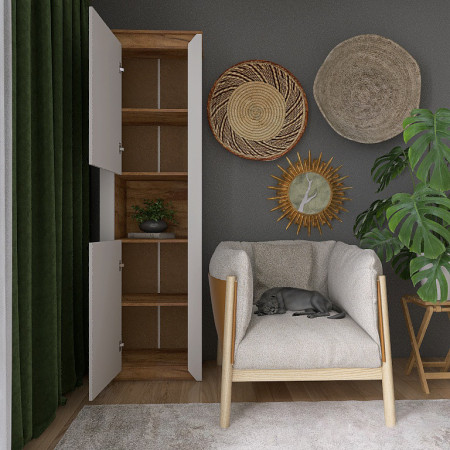 Пенал открытый EVR- Нордик-600 дуб крафт золотой + фасад белый