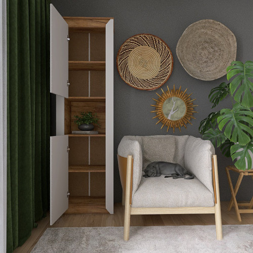 Пенал открытый EVR- Нордик-600 дуб крафт золотой + фасад белый