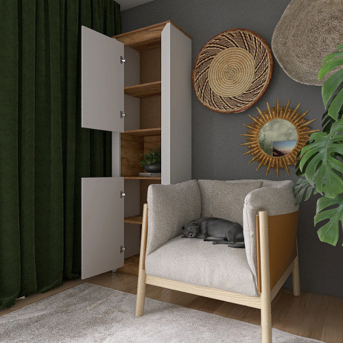 Пенал открытый EVR- Нордик-600 дуб крафт золотой + фасад белый